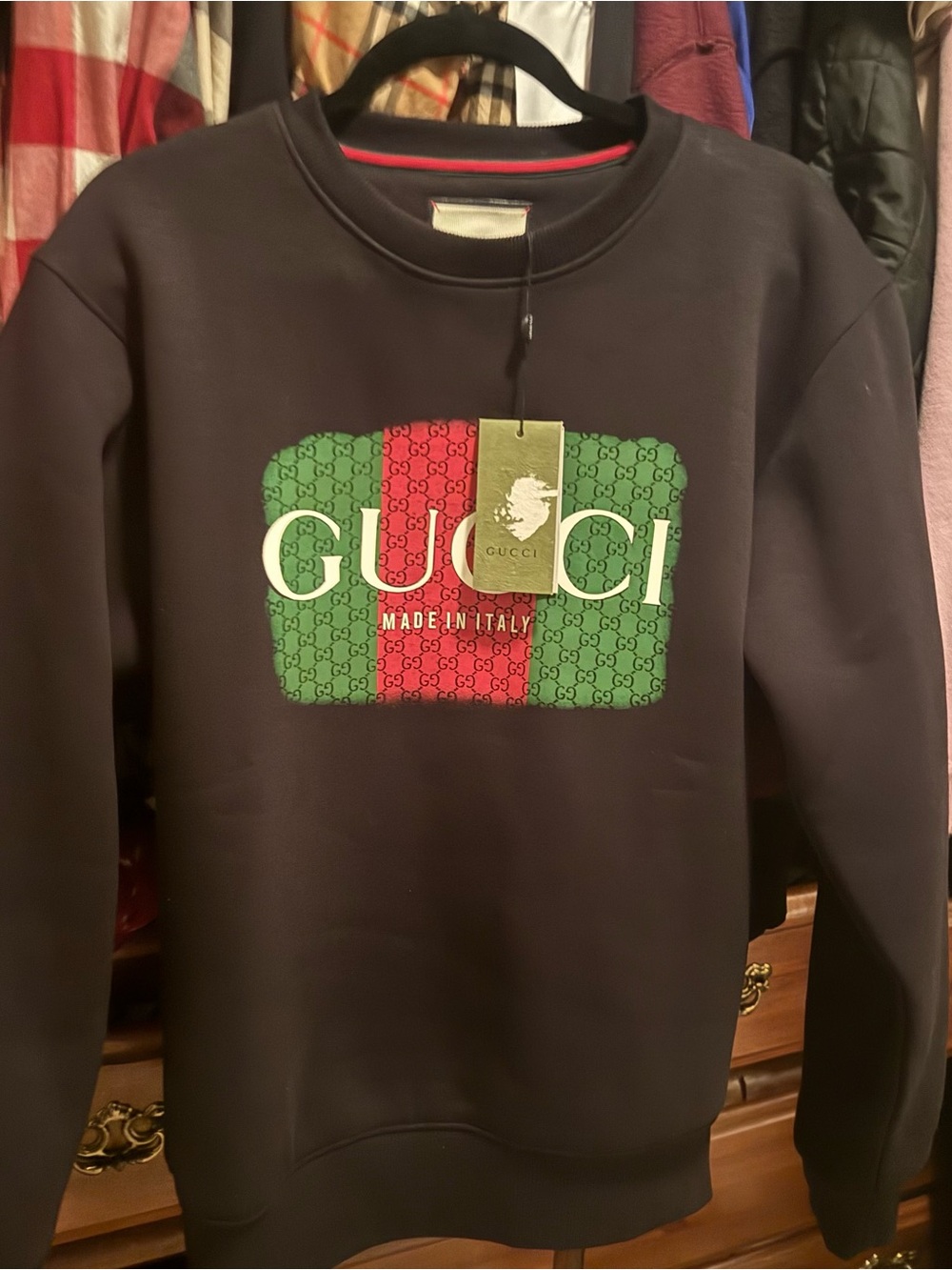 Gucci Black Crewneck with Green and Red Signature Panel